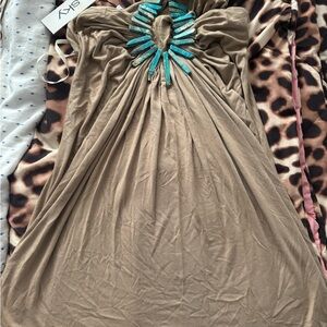 NWT Sky Brand Tan Turquoise Halter Top! Small!